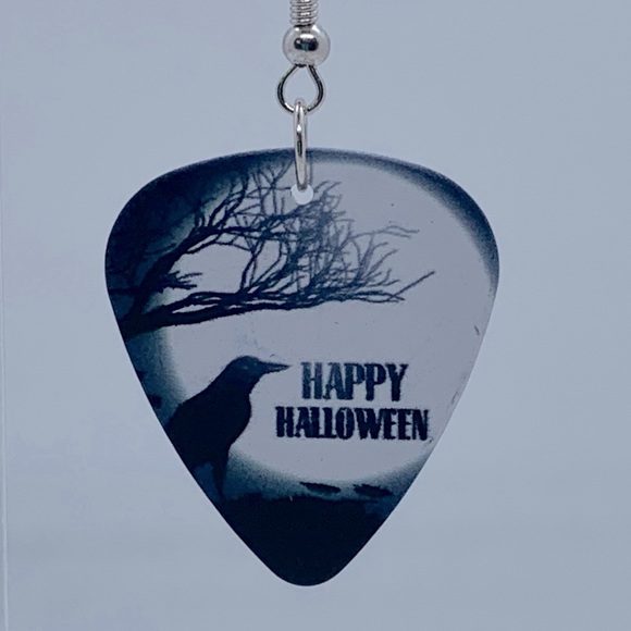 Guitar Pick Custom Earrings Happy Halloween Crows - Picture 3 of 5